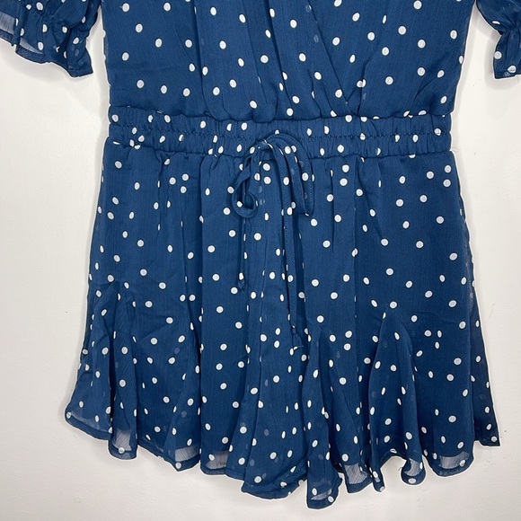 Francesca’s Collections Romper Small Blue Madelyn Polka Dot V Neck - Picture 6 of 9
